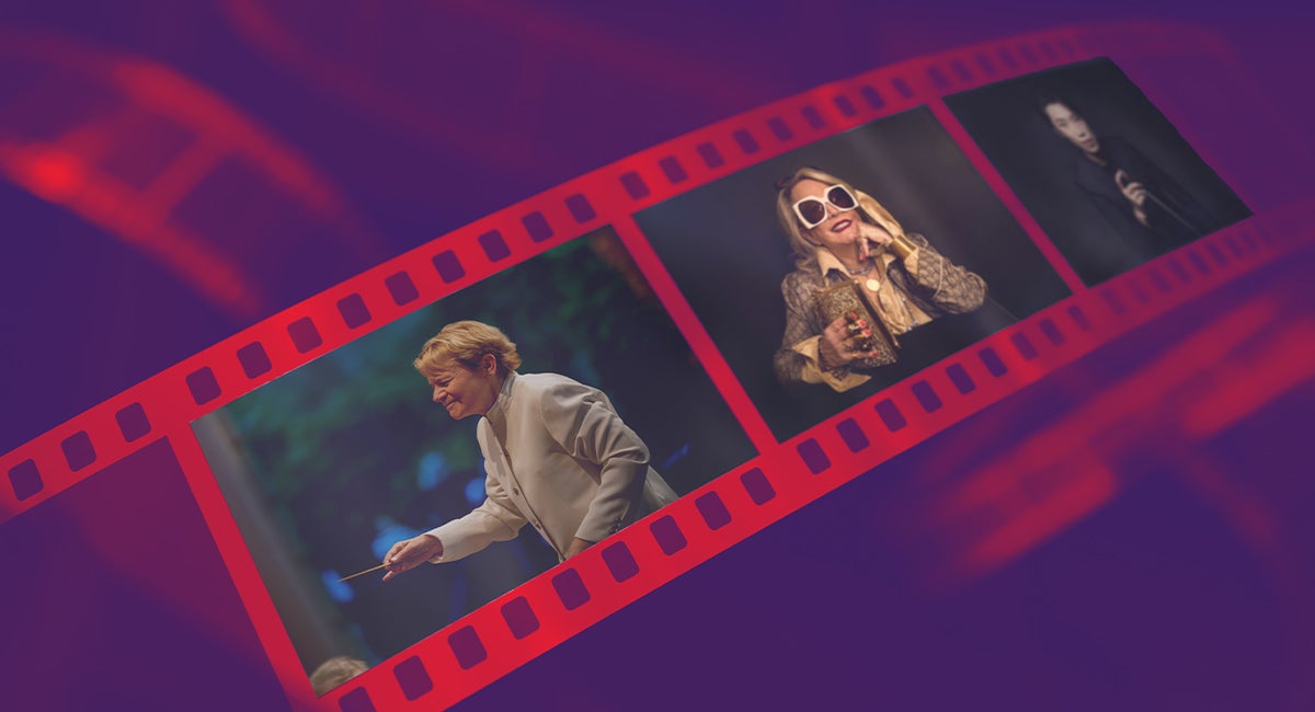 Conductor Marin Alsop, Composer Laura Karpman, and Conductor Chi-Yuan Lin superimposed on a filmstrip